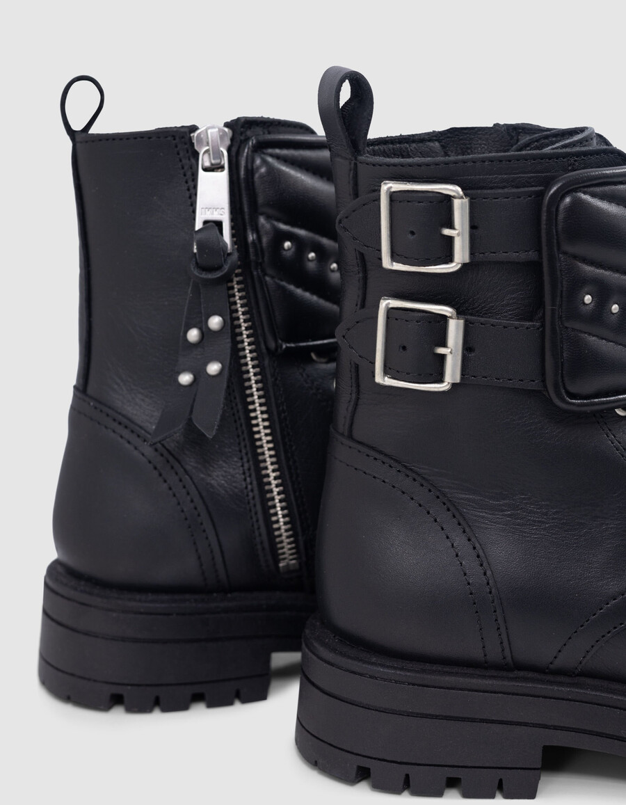 schwarze leder-combat-stiefeletten für mädchen mit nieten