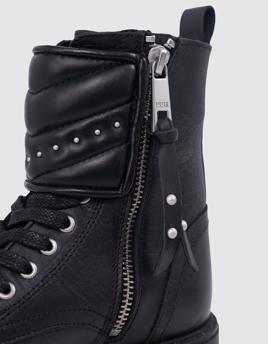 schwarze leder-combat-stiefeletten für mädchen mit nieten