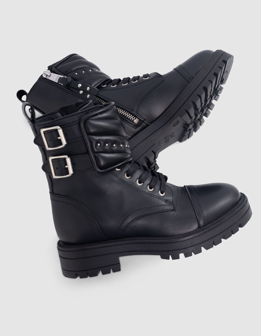 schwarze leder-combat-stiefeletten für mädchen mit nieten