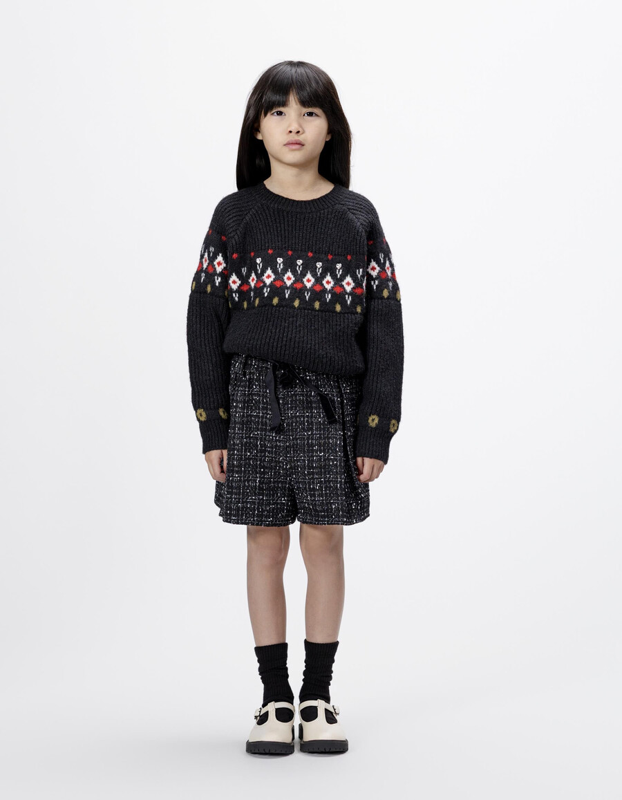 schwarze shorts in tweed-optik für mädchen