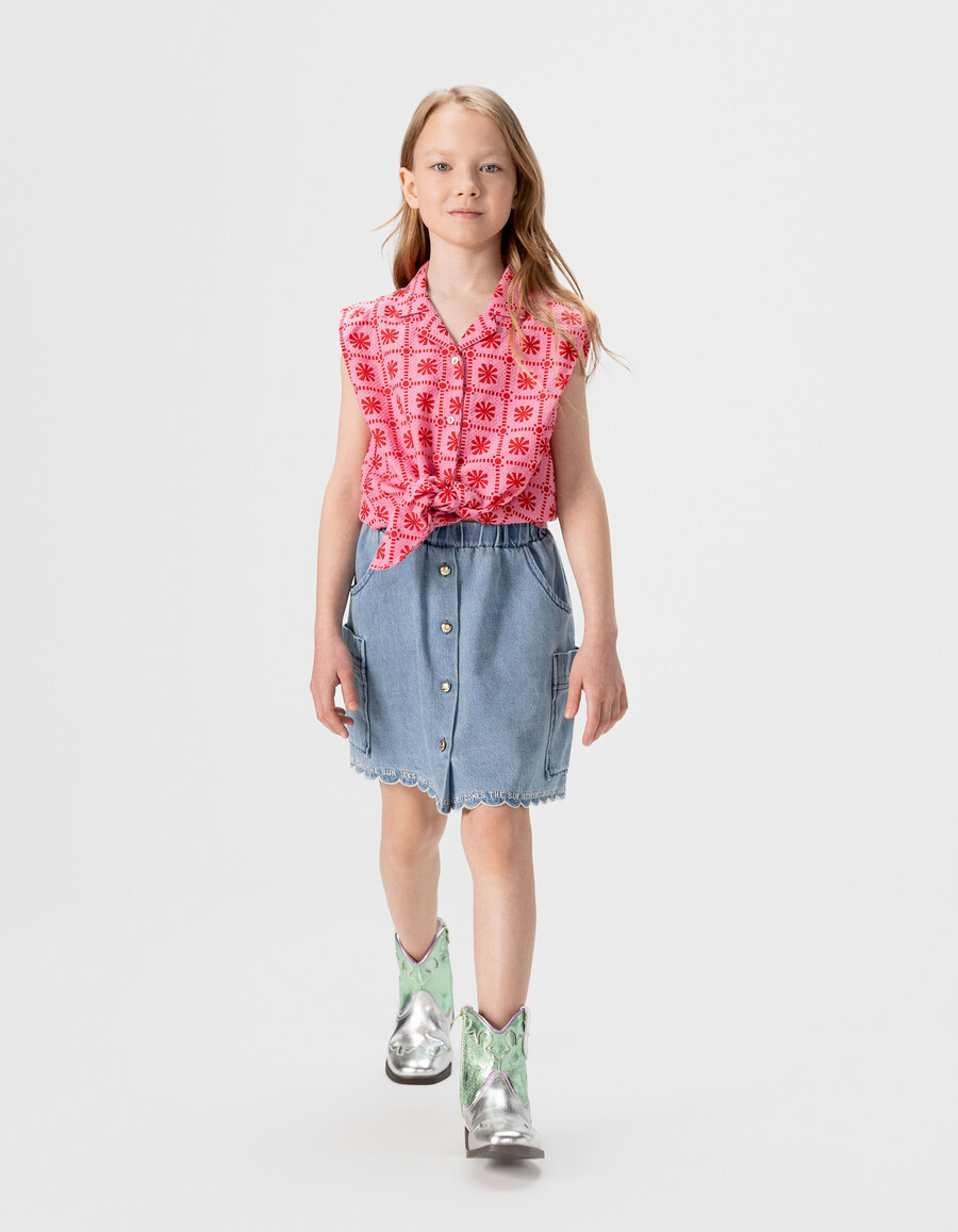 mädchen-jeansrock im cargo-stil blau mit taschen