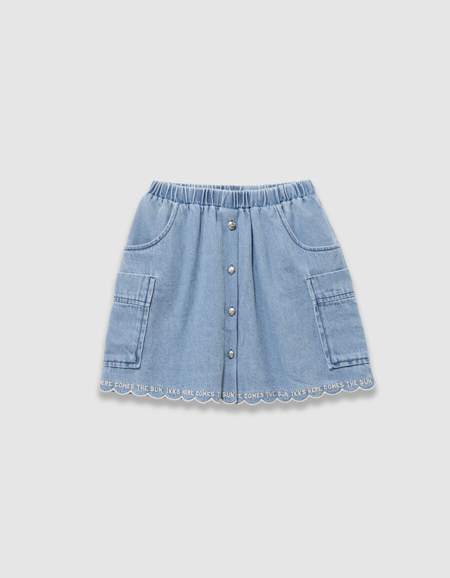 mädchen-jeansrock im cargo-stil blau mit taschen