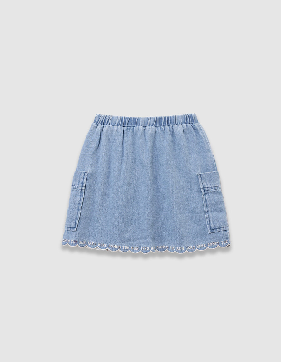 mädchen-jeansrock im cargo-stil blau mit taschen
