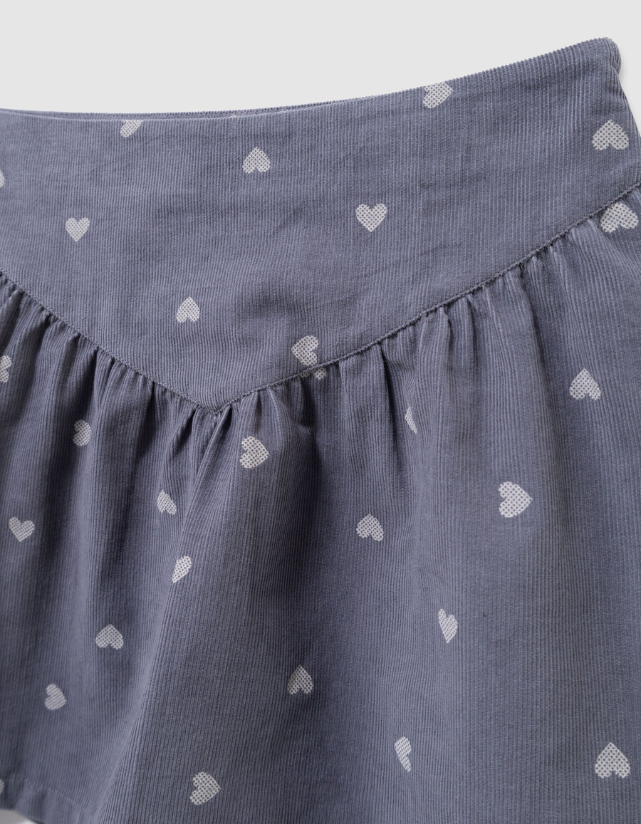 kurzer blauer samtrock für mädchen mit herzmotiv