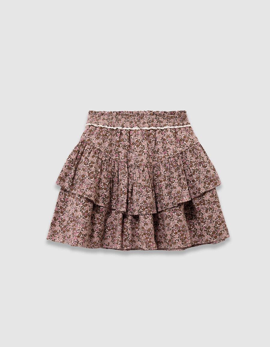 mädchen-minirock in rosa mit herbstblumenmuster