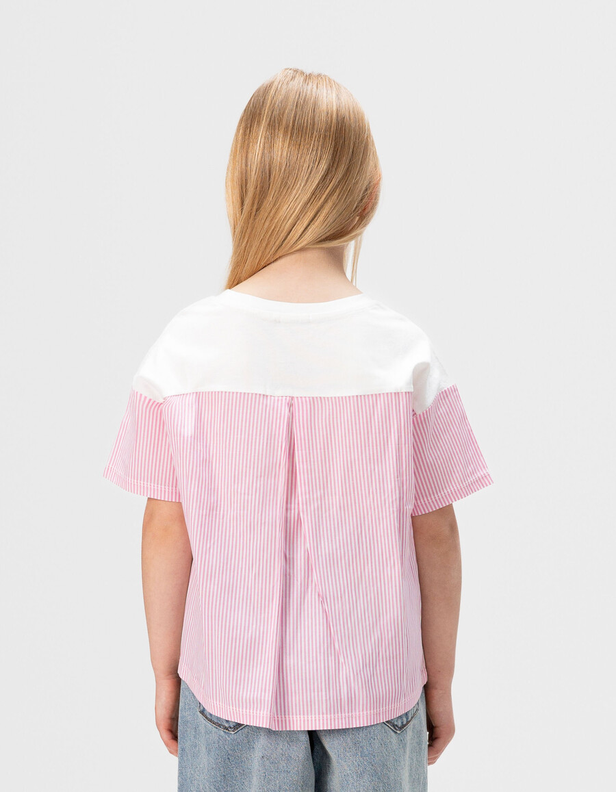 weißes kurzarm-t-shirt für mädchen mit rosa streifen