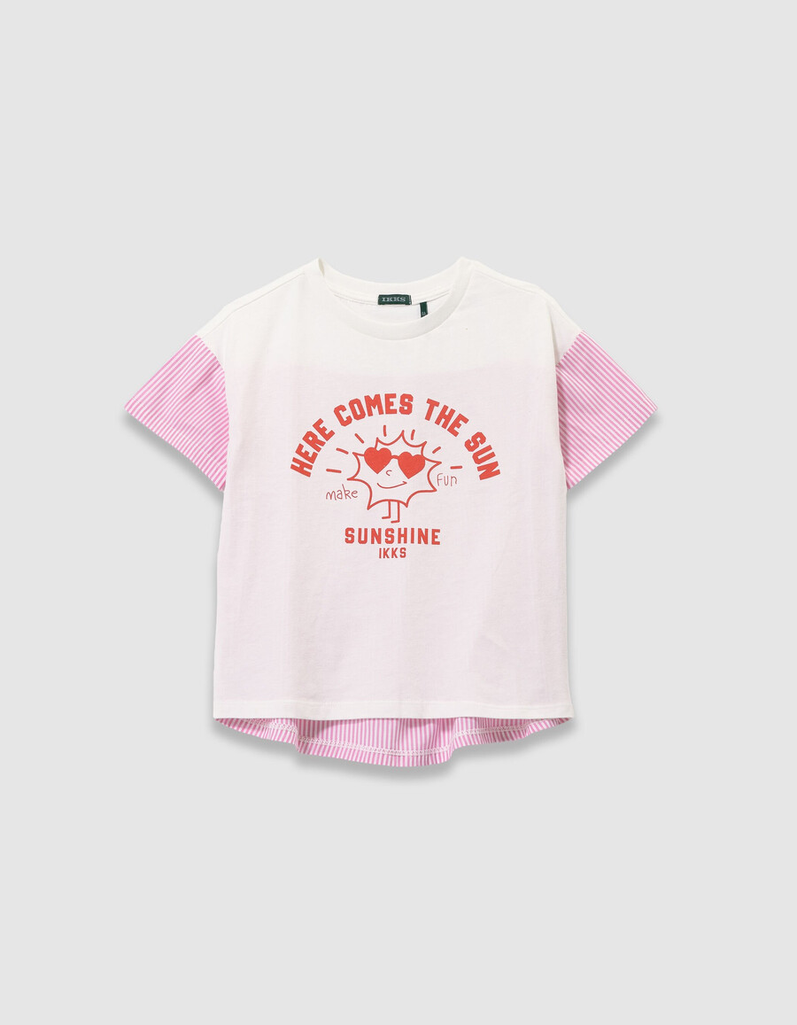 weißes kurzarm-t-shirt für mädchen mit rosa streifen