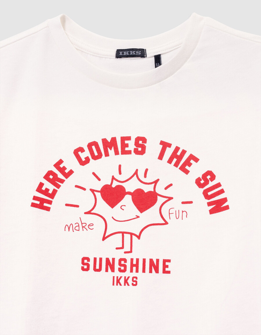 weißes kurzarm-t-shirt für mädchen mit rosa streifen