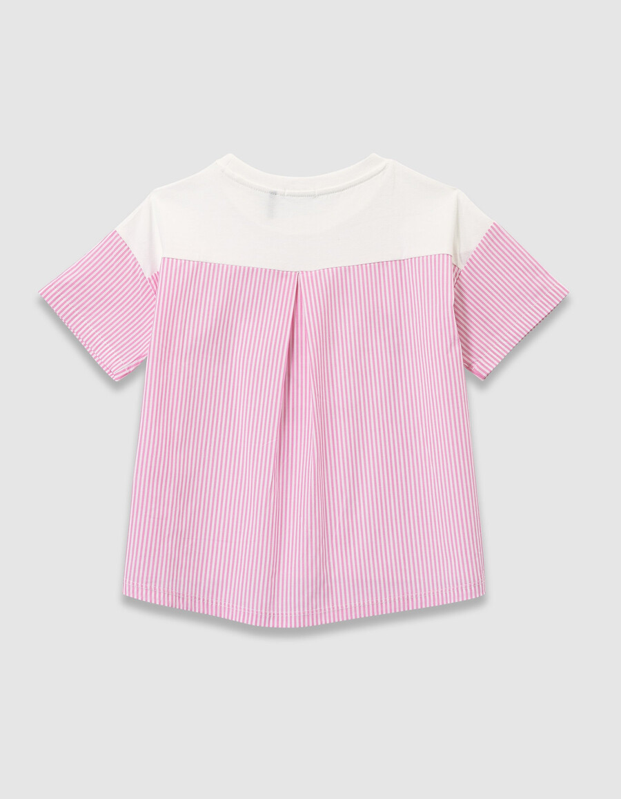 weißes kurzarm-t-shirt für mädchen mit rosa streifen
