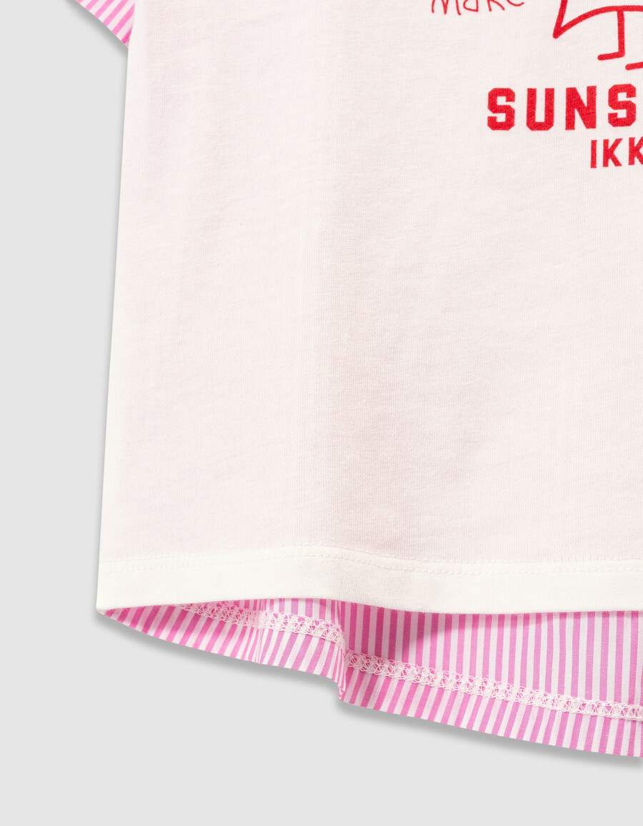 weißes kurzarm-t-shirt für mädchen mit rosa streifen