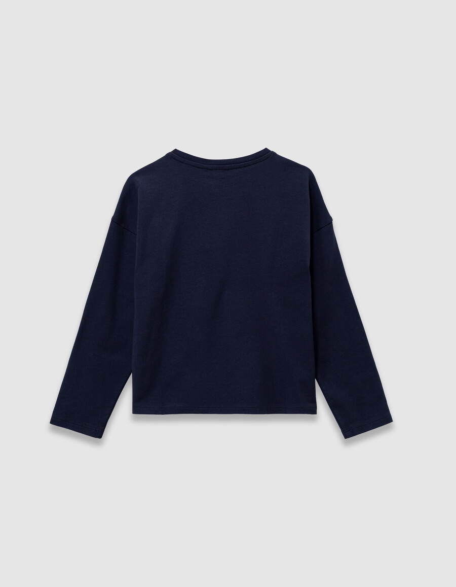 marineblaues mädchen-t-shirt mit stickerei und strass-mix