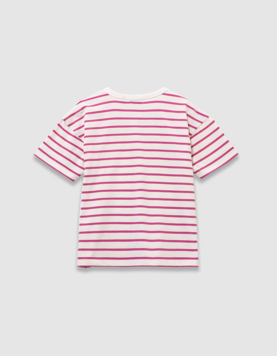 mädchen-t-shirt aus bio-baumwolle mit matrosenmotiv und rosa streifen