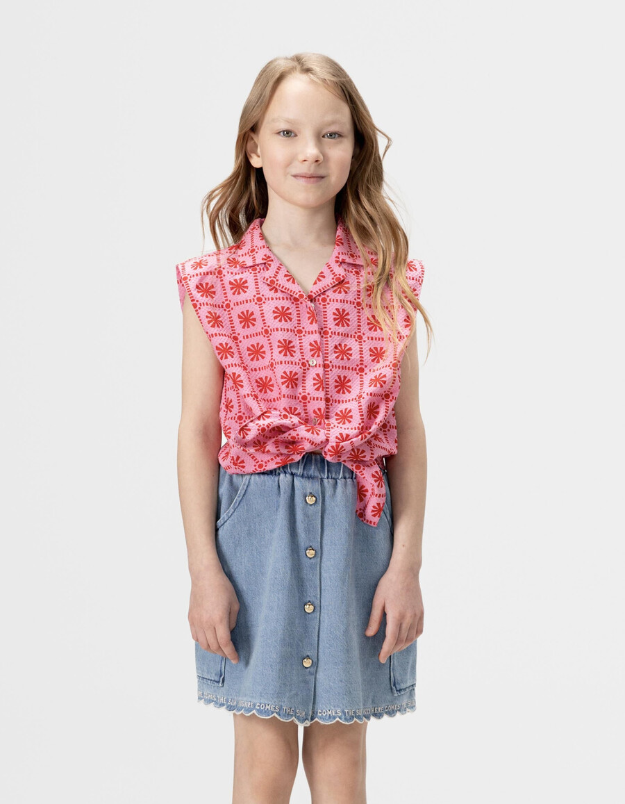 mädchen-top ärmellos rosa mit rotem grafikprint