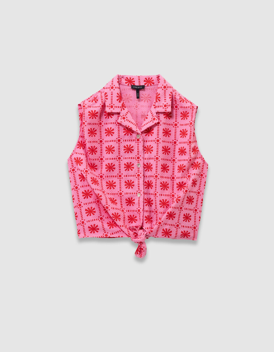 mädchen-top ärmellos rosa mit rotem grafikprint