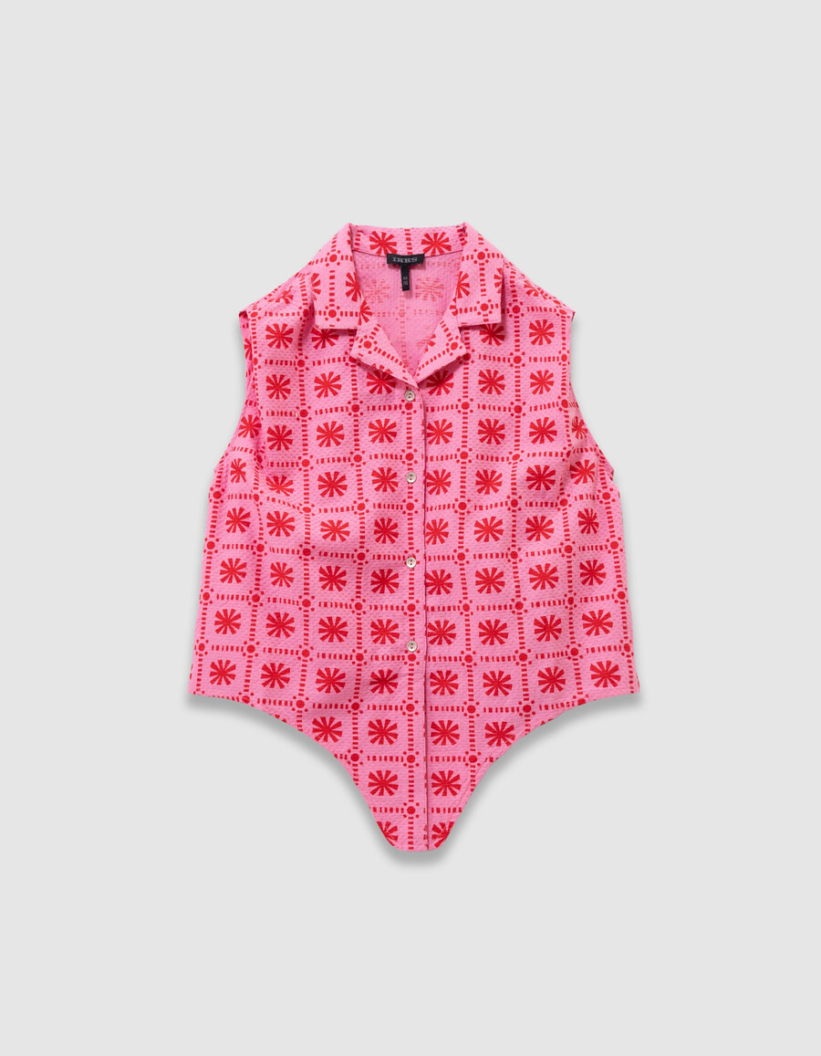 mädchen-top ärmellos rosa mit rotem grafikprint