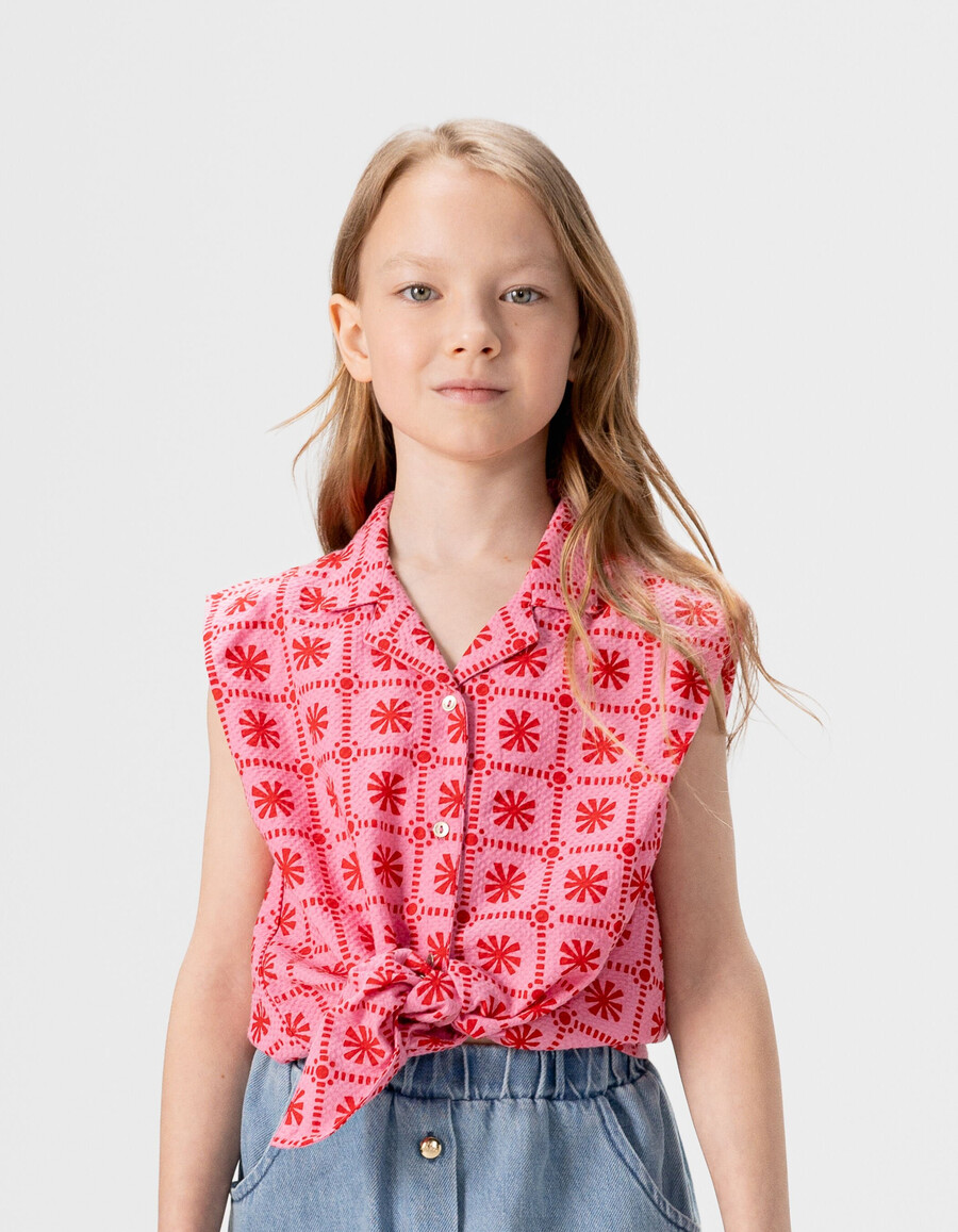 mädchen-top ärmellos rosa mit rotem grafikprint