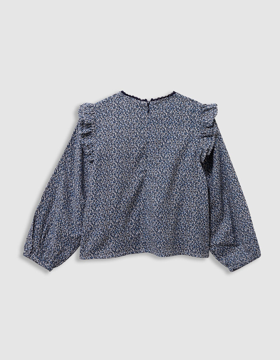 mädchenbluse in marineblau mit leoparden-schleifenmuster