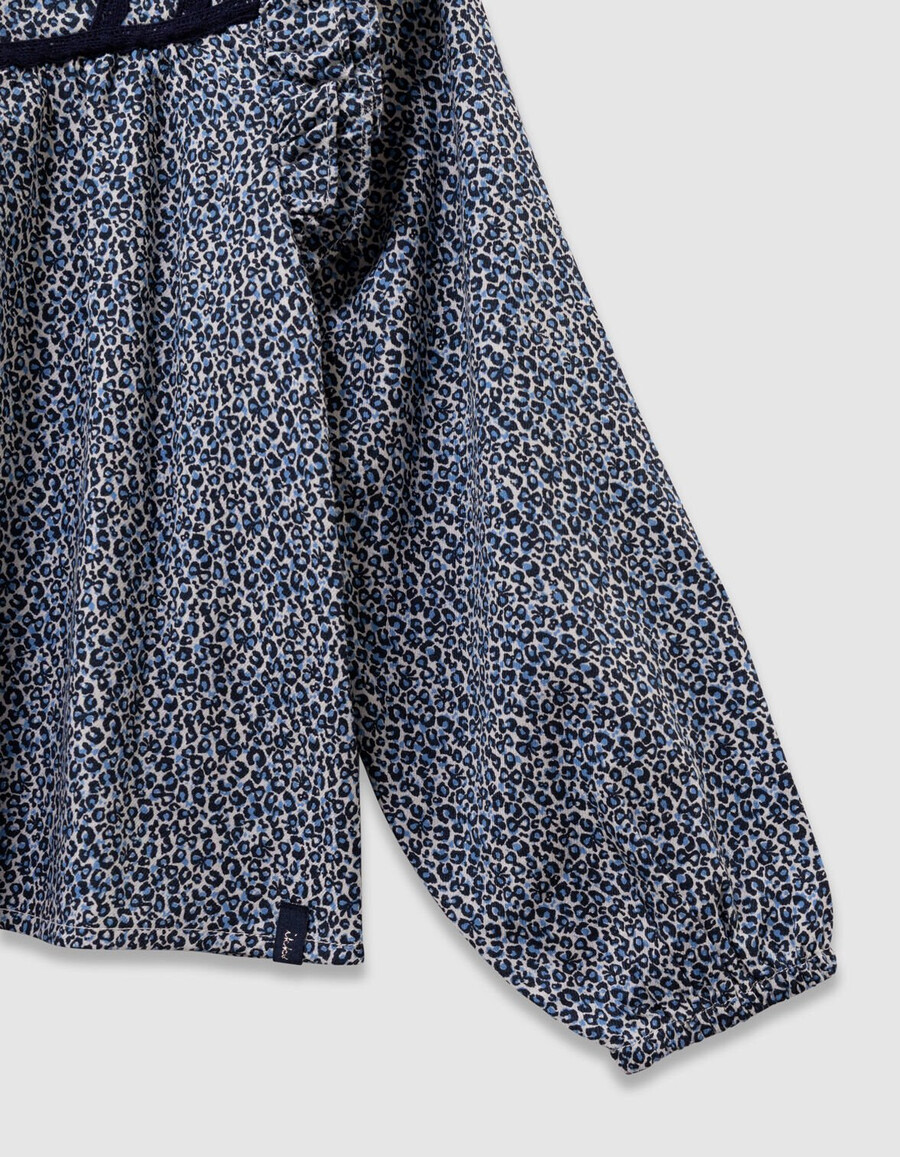 mädchenbluse in marineblau mit leoparden-schleifenmuster
