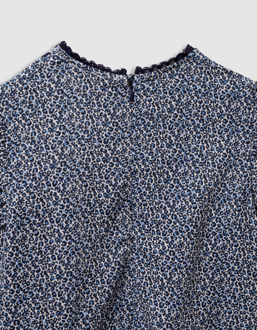 mädchenbluse in marineblau mit leoparden-schleifenmuster