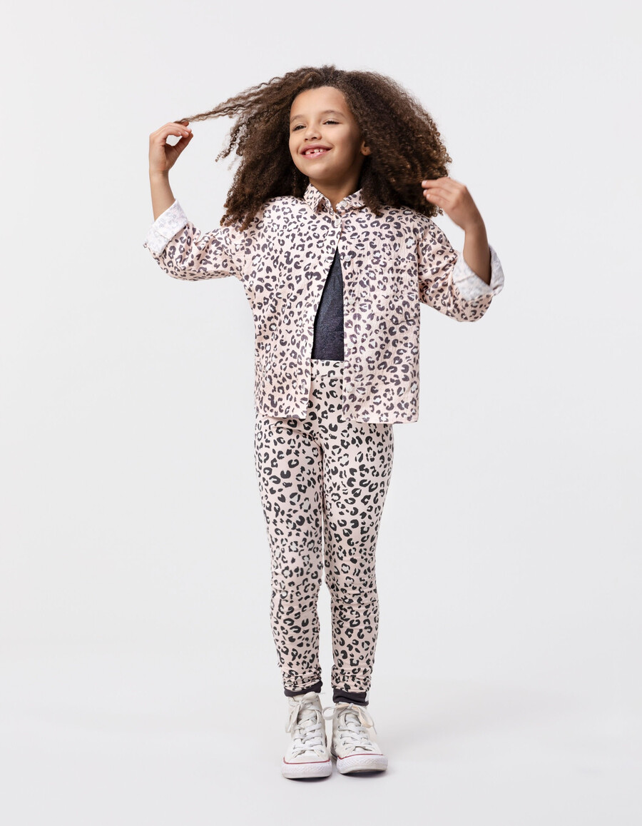 wendbare leggings aus bio-baumwolle für mädchen rosa mit leopardenmuster