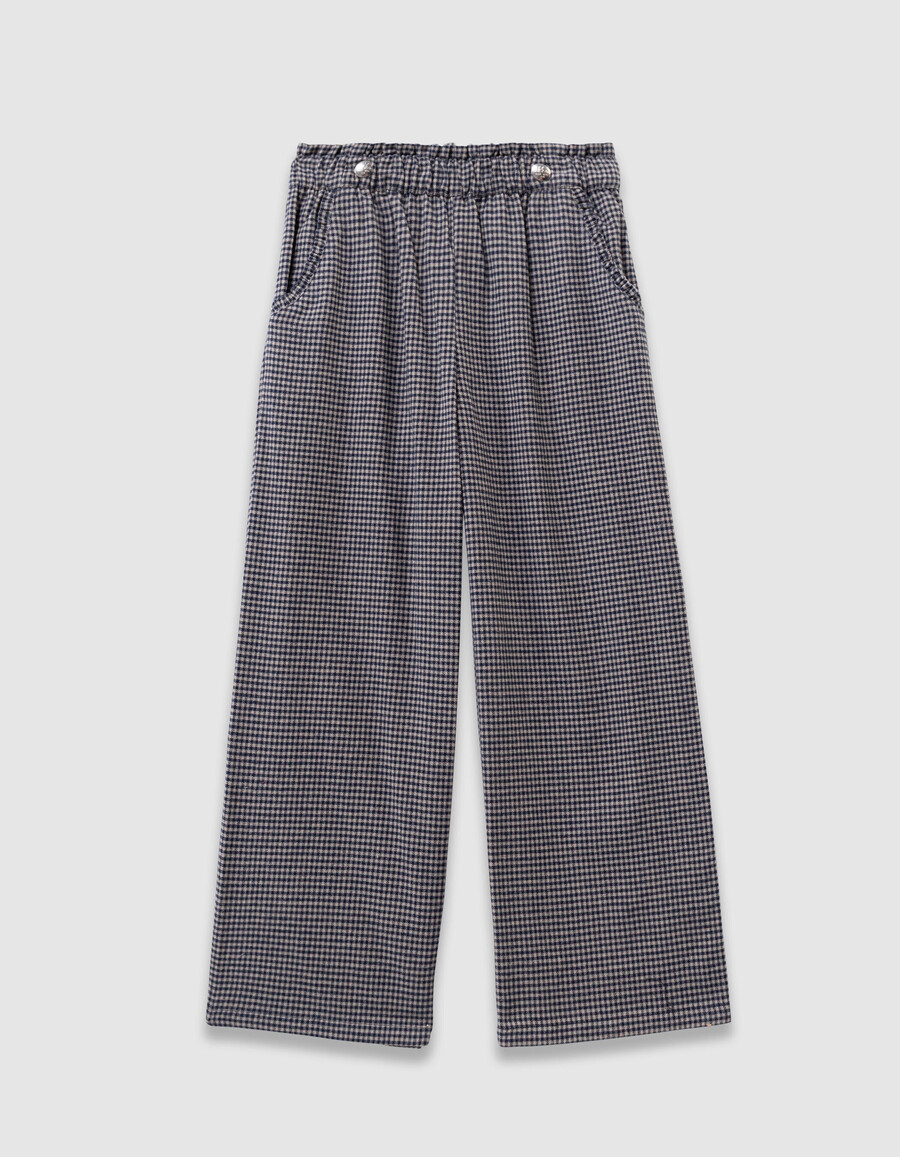 mädchen-hose in marineblau mit vichy-karo und rüschen