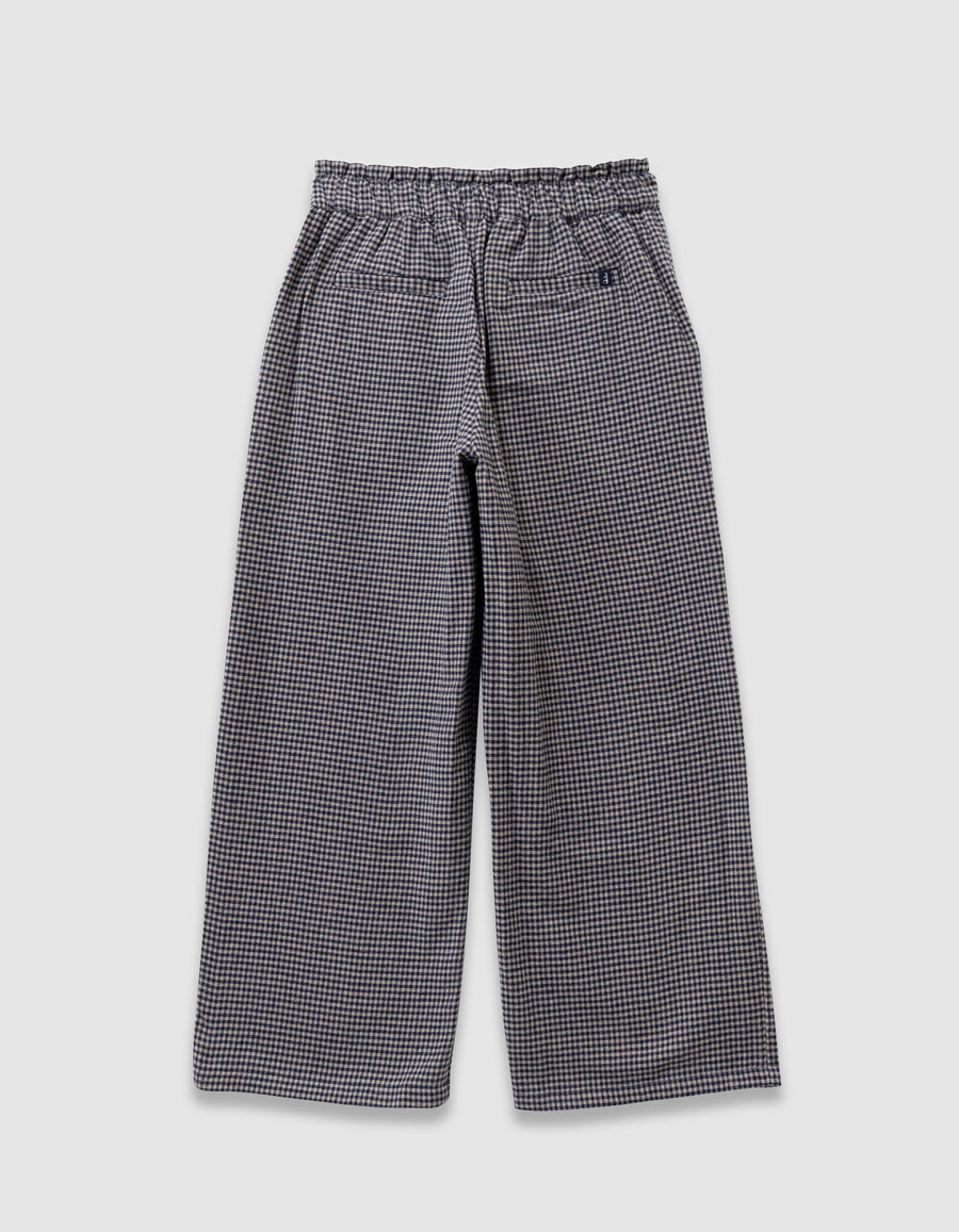 mädchen-hose in marineblau mit vichy-karo und rüschen