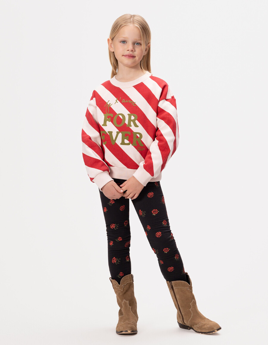 wendbare leggings aus schwarzem samt mit rosenmuster für mädchen