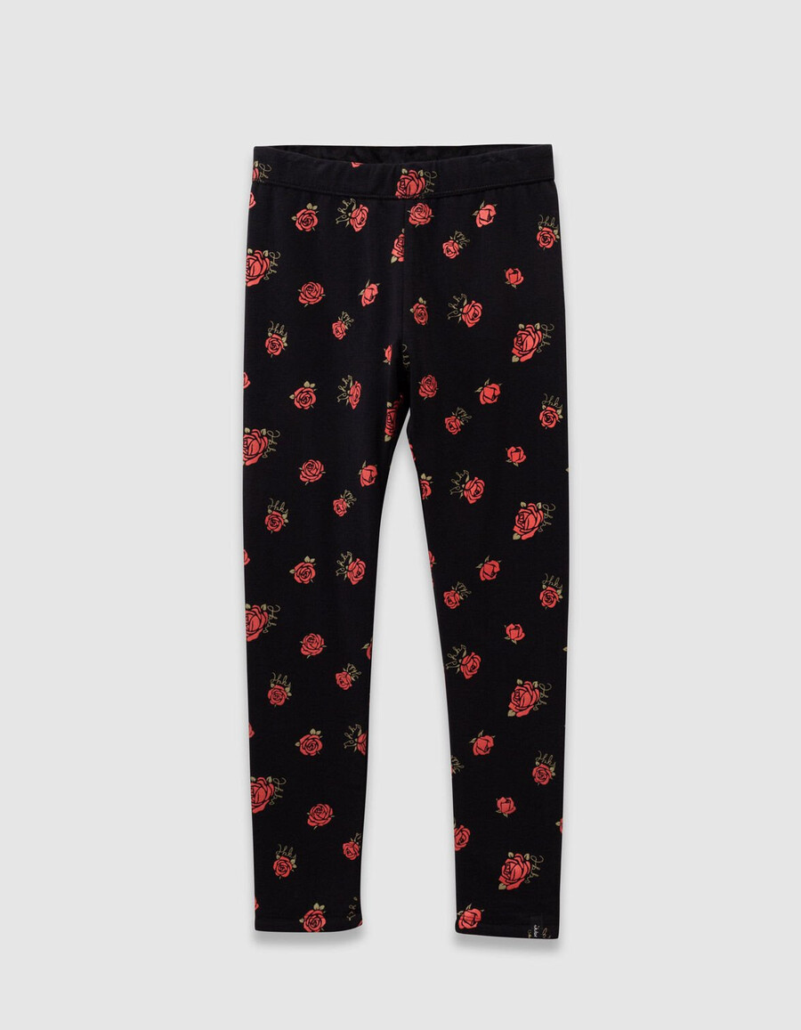 wendbare leggings aus schwarzem samt mit rosenmuster für mädchen