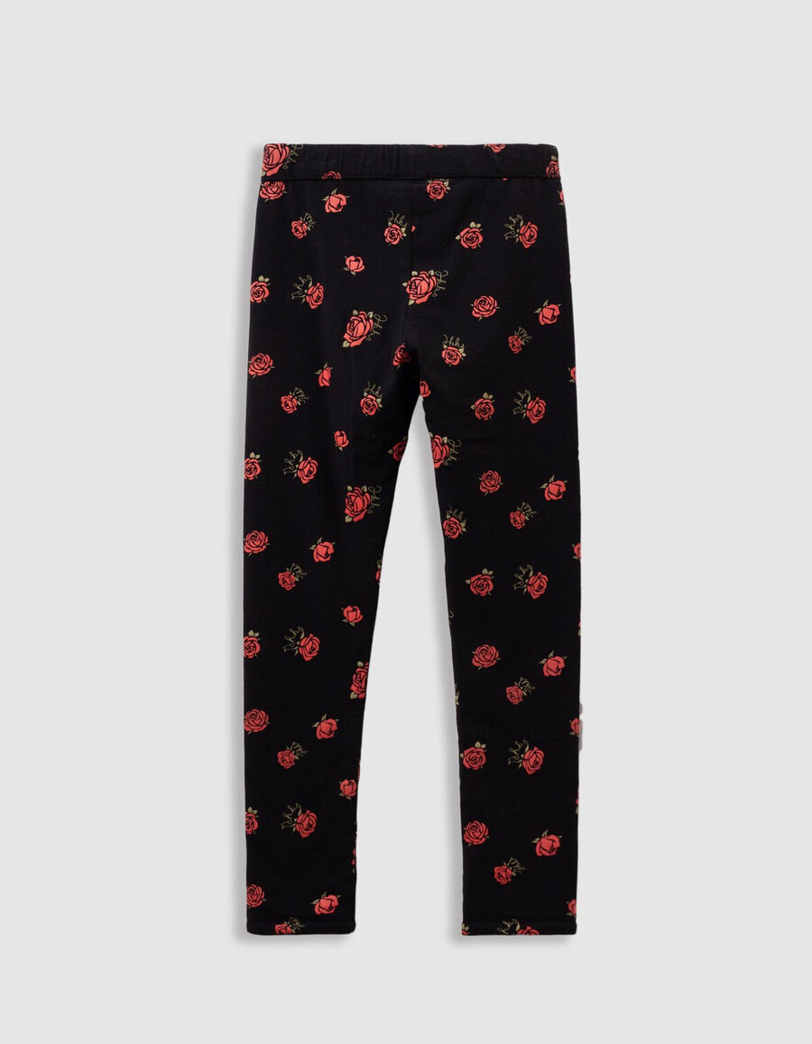 wendbare leggings aus schwarzem samt mit rosenmuster für mädchen