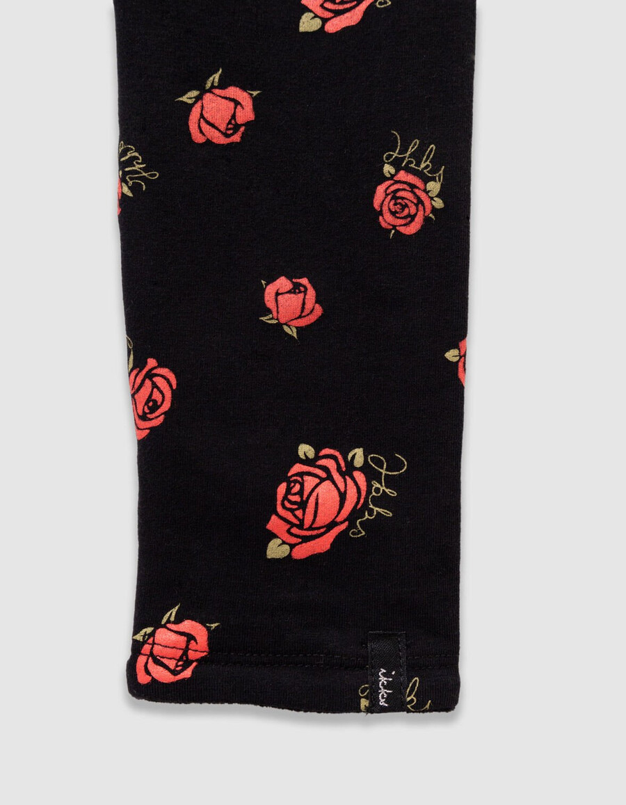 wendbare leggings aus schwarzem samt mit rosenmuster für mädchen
