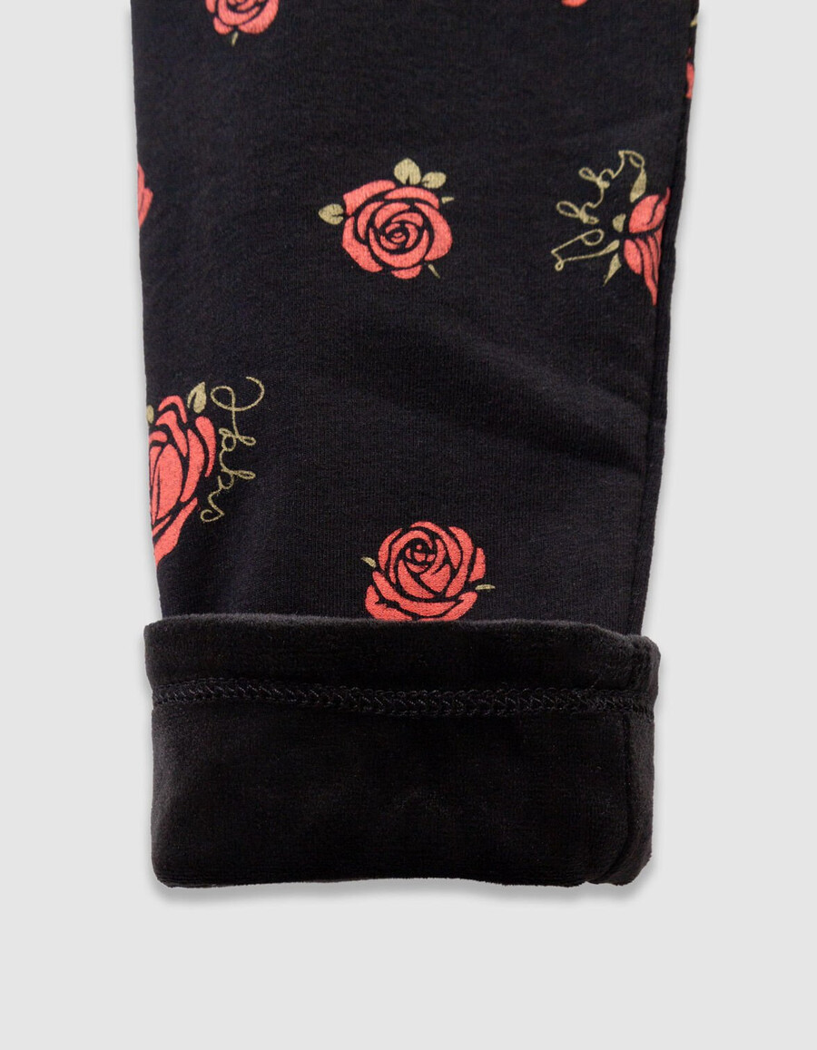 wendbare leggings aus schwarzem samt mit rosenmuster für mädchen