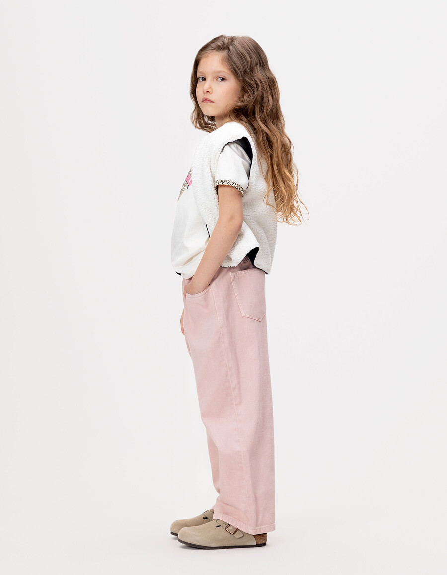 mädchen-jeans mit rosa ballonmuster und elastischem bund