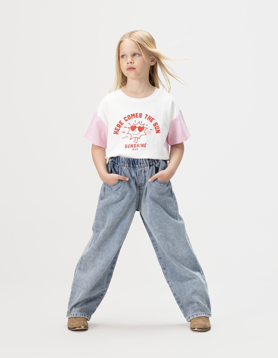 mädchen-jeans im ballon-stil blau mit elastischem bund
