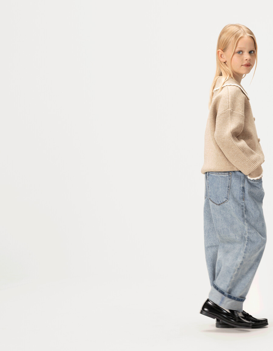 mädchen-jeans im ballon-stil blau mit elastischem bund