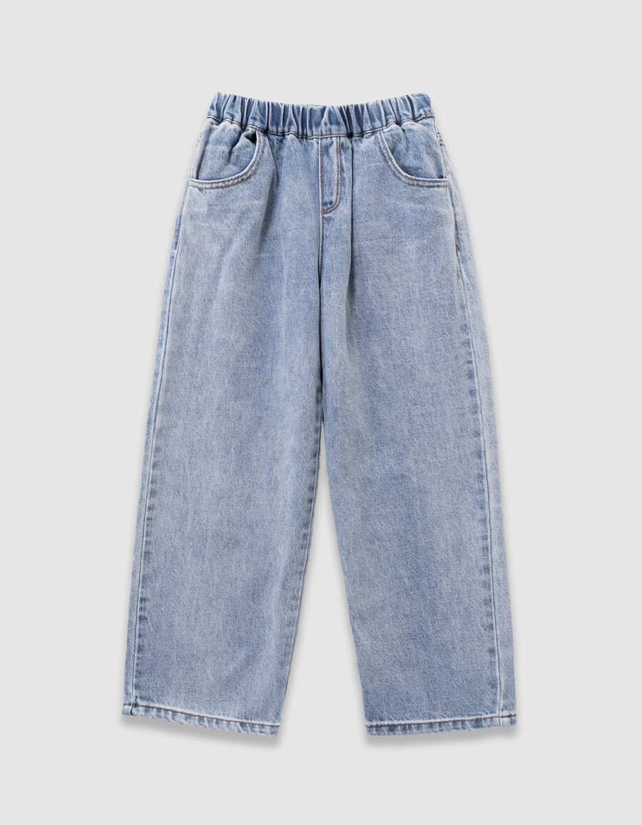mädchen-jeans im ballon-stil blau mit elastischem bund
