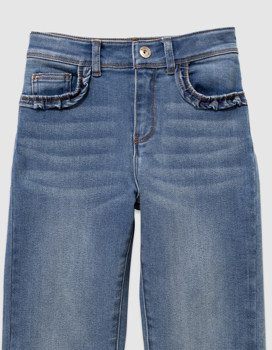 mädchen-jeans mit geradem schnitt blau mit rüschentaschen