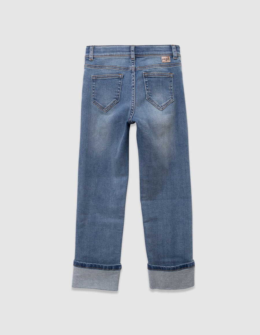 mädchen-jeans mit geradem schnitt blau mit rüschentaschen