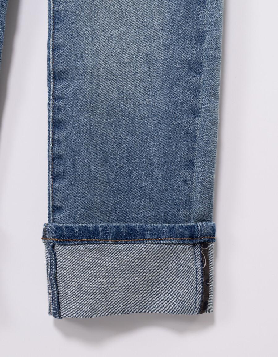 mädchen-jeans mit geradem schnitt blau mit rüschentaschen
