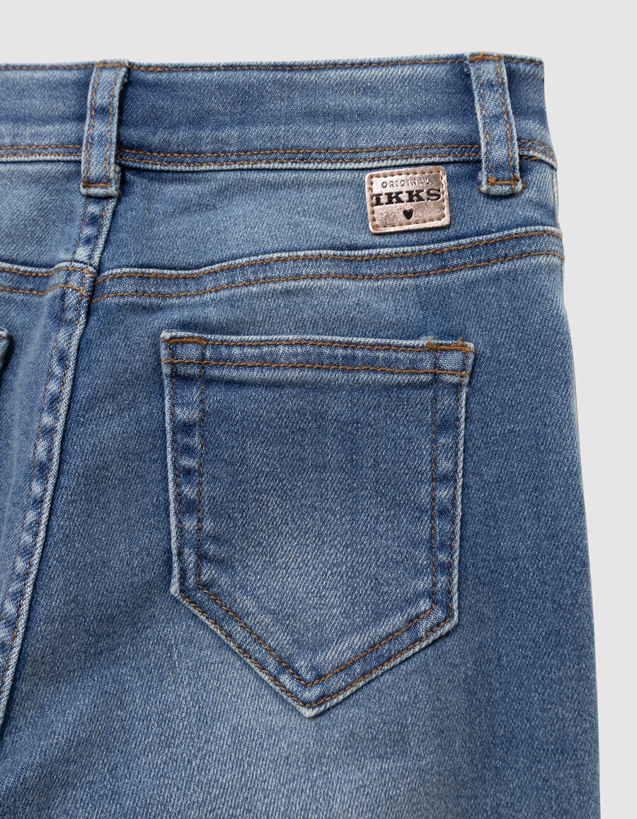 mädchen-jeans mit geradem schnitt blau mit rüschentaschen