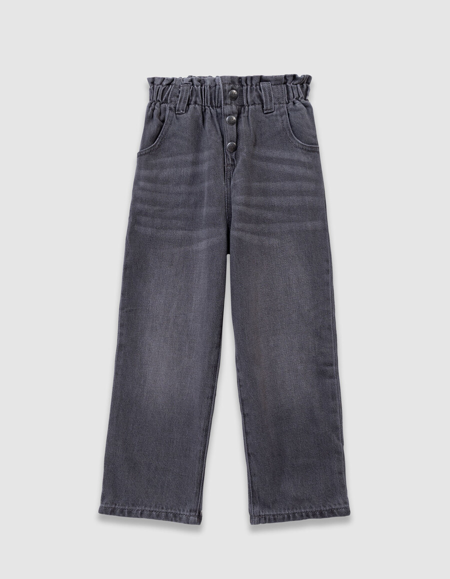 graue mom-jeans für mädchen mit sichtbaren knöpfen