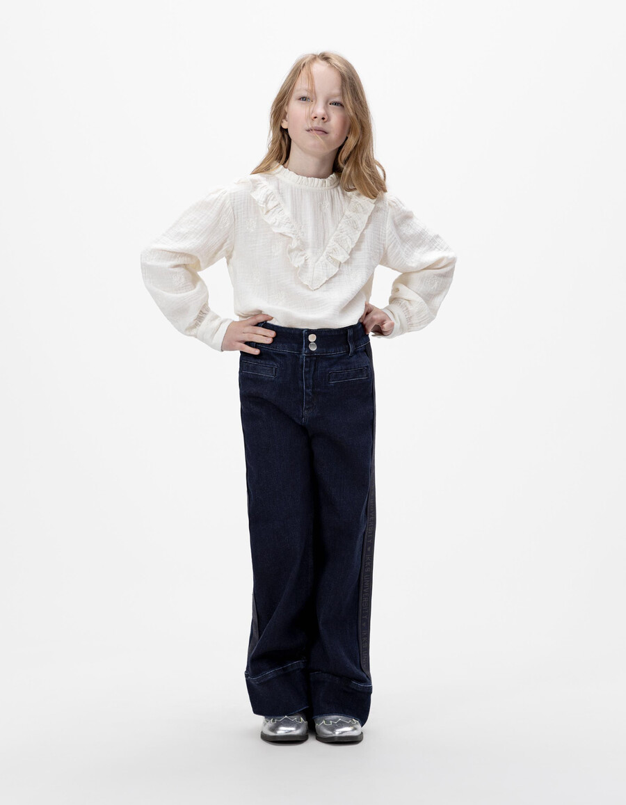 mädchen-jeans mit weitem bein und breiten seitenbändern blau