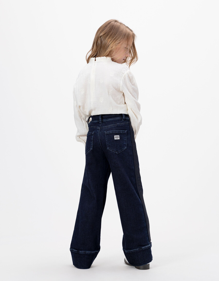 mädchen-jeans mit weitem bein und breiten seitenbändern blau
