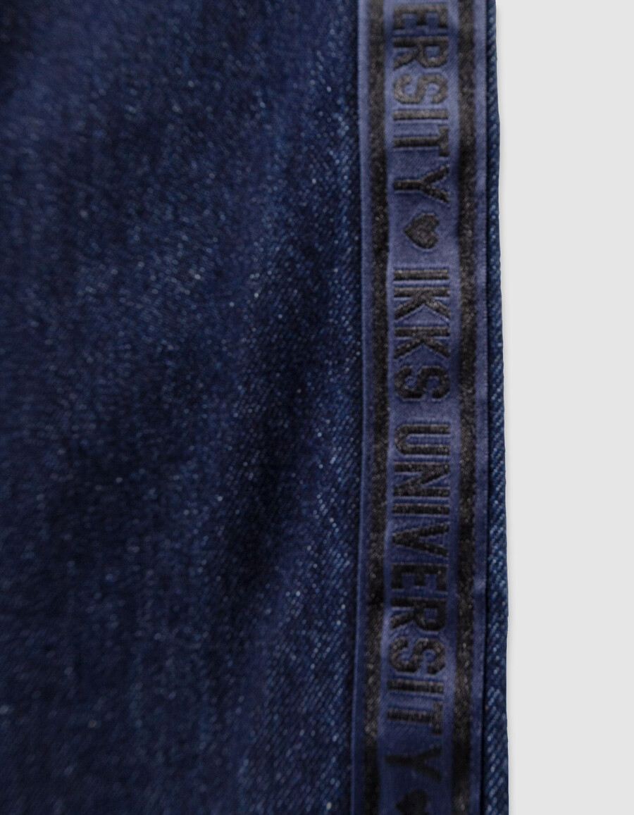 mädchen-jeans mit weitem bein und breiten seitenbändern blau