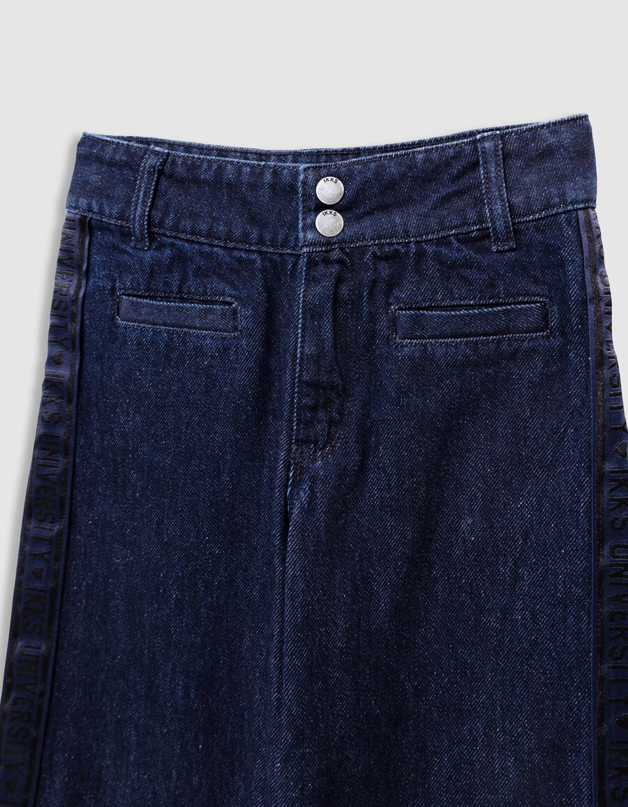 mädchen-jeans mit weitem bein und breiten seitenbändern blau