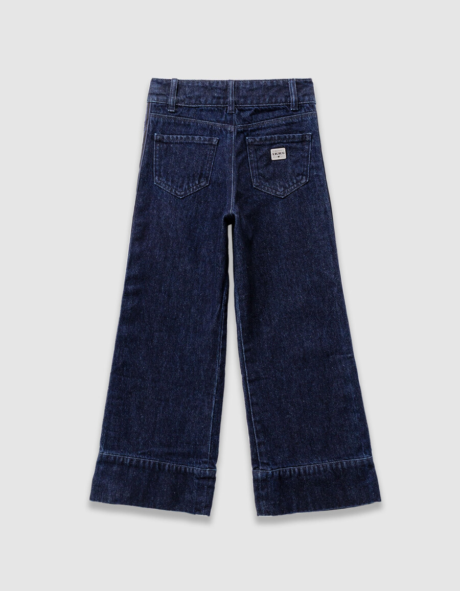 mädchen-jeans mit weitem bein und breiten seitenbändern blau