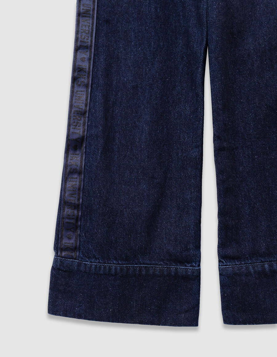 mädchen-jeans mit weitem bein und breiten seitenbändern blau