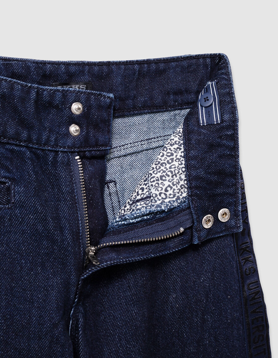 mädchen-jeans mit weitem bein und breiten seitenbändern blau