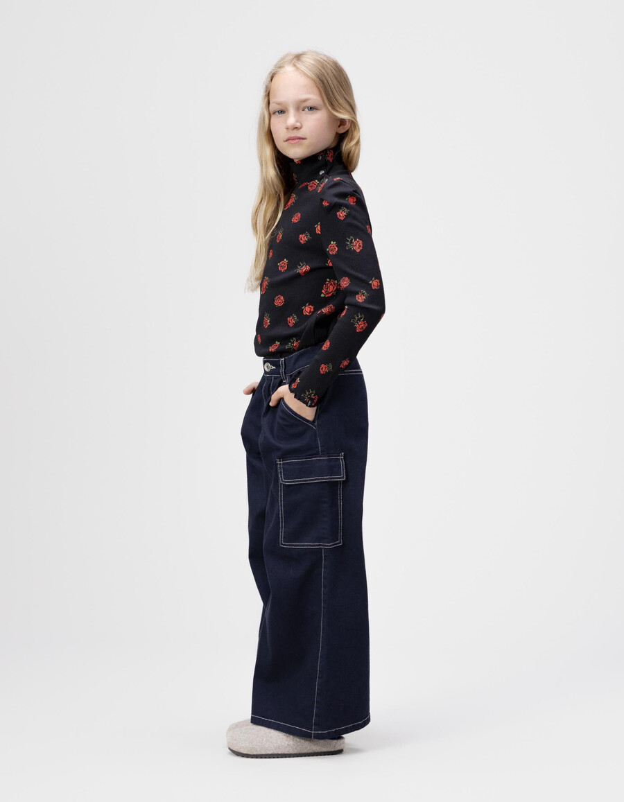 mädchen-jeans im cargo-stil mit weitem bein in marineblau