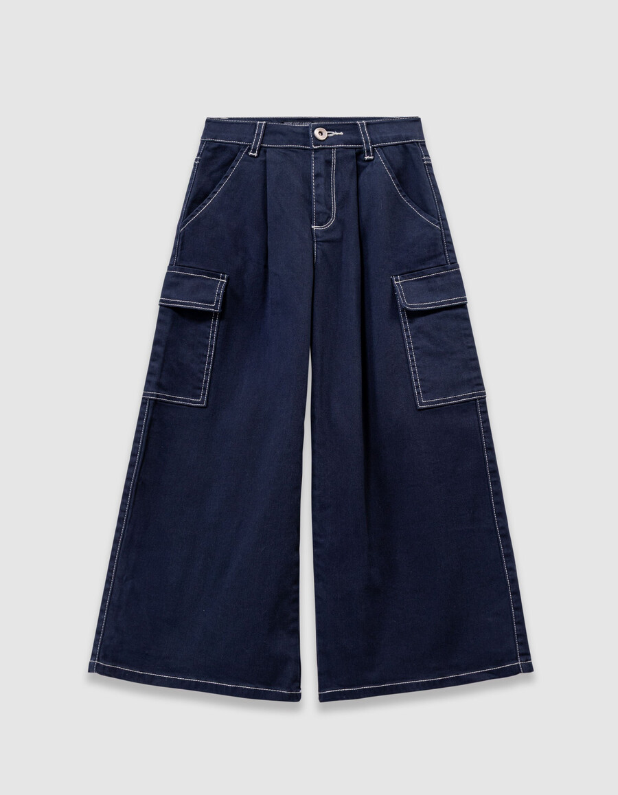 mädchen-jeans im cargo-stil mit weitem bein in marineblau