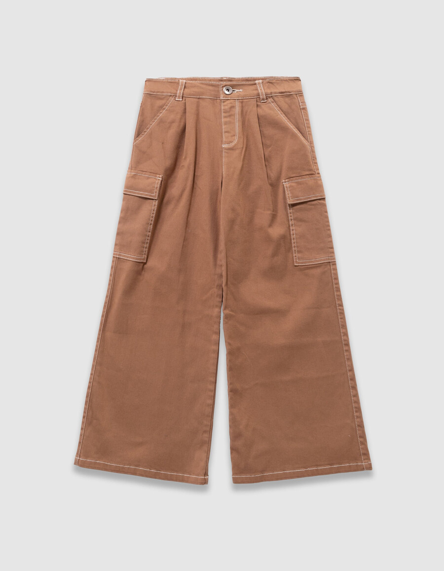 mädchen-jeans im cargo-stil mit weitem bein in kamelbraun